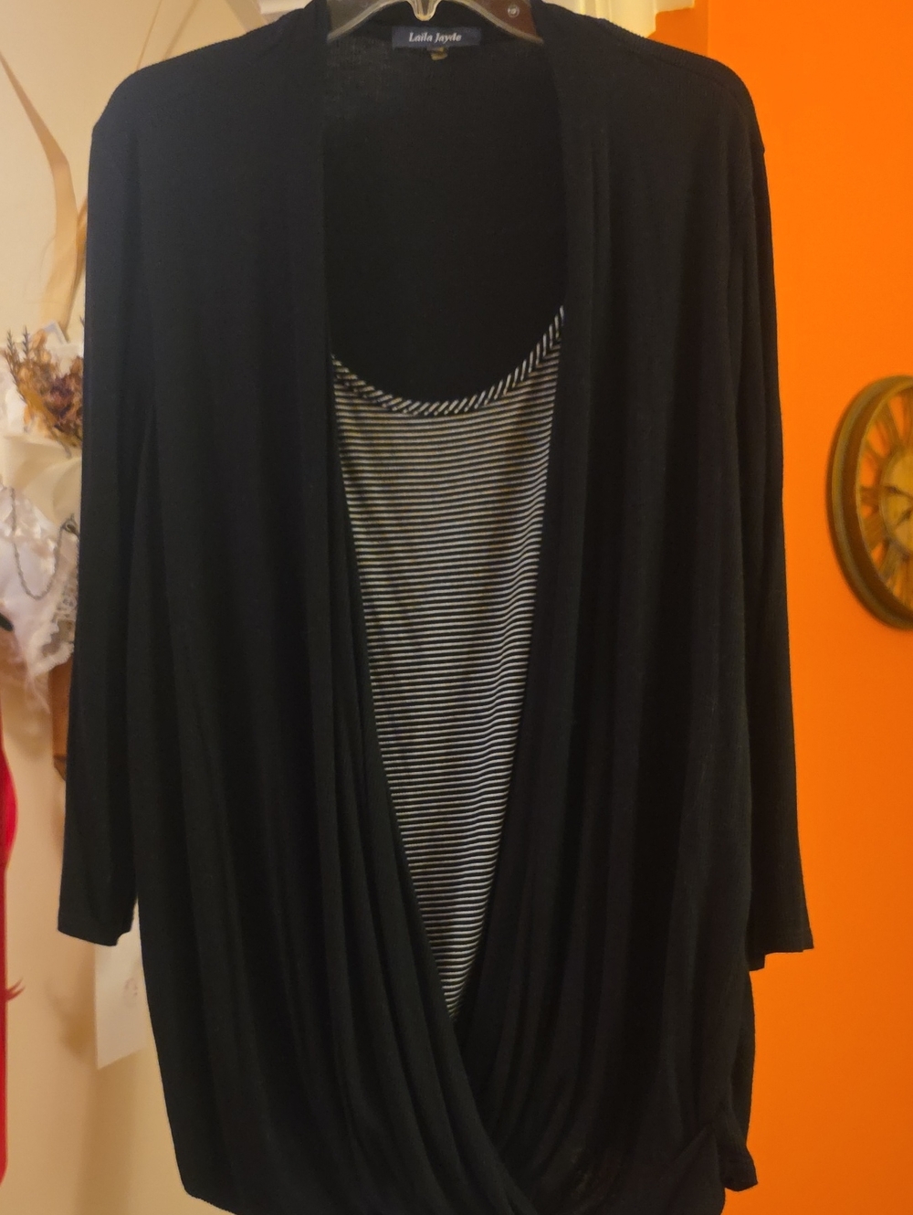 Laila Jayde Black Dorsi Front Draped Ribbed Knit Top-STITCH FIX